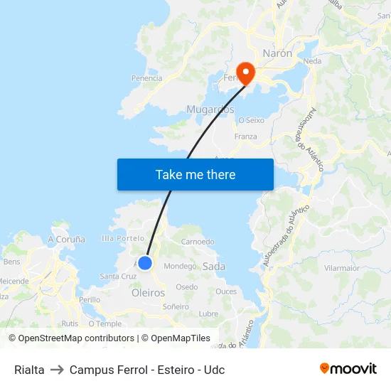 Rialta to Campus Ferrol - Esteiro - Udc map
