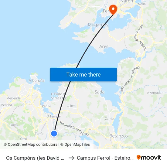 Os Campóns (Ies David Buján) to Campus Ferrol - Esteiro - Udc map