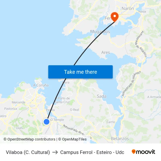 Vilaboa (C. Cultural) to Campus Ferrol - Esteiro - Udc map