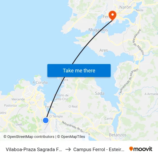 Vilaboa-Praza Sagrada Famillia to Campus Ferrol - Esteiro - Udc map