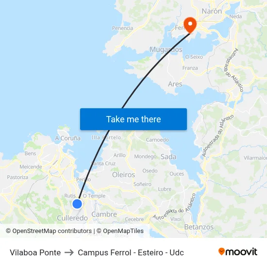 Vilaboa Ponte to Campus Ferrol - Esteiro - Udc map