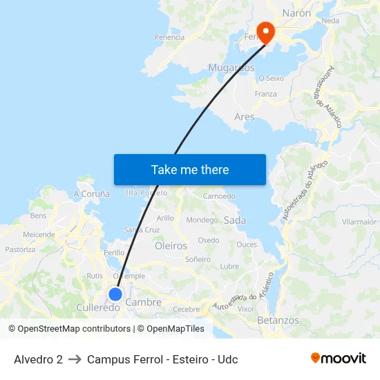 Alvedro 2 to Campus Ferrol - Esteiro - Udc map