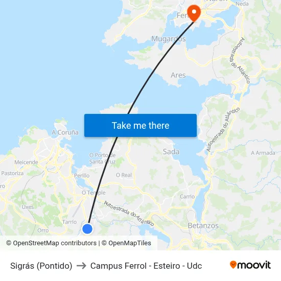 Sigrás (Pontido) to Campus Ferrol - Esteiro - Udc map