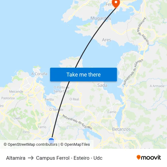 Altamira to Campus Ferrol - Esteiro - Udc map