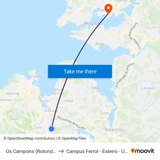Os Campóns (Rotonda) to Campus Ferrol - Esteiro - Udc map