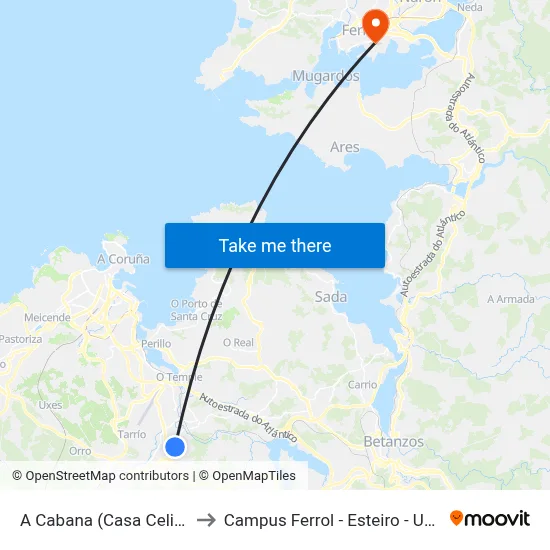 A Cabana (Casa Celia) to Campus Ferrol - Esteiro - Udc map