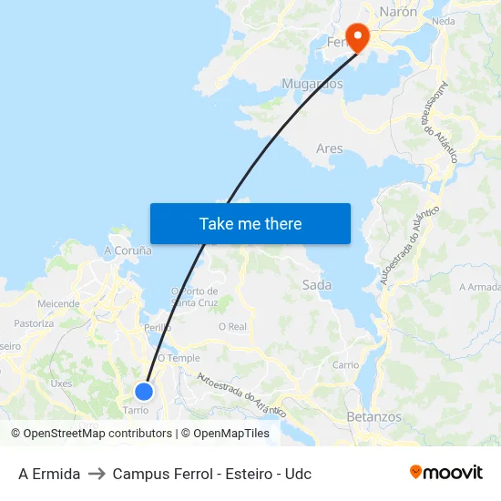 A Ermida to Campus Ferrol - Esteiro - Udc map