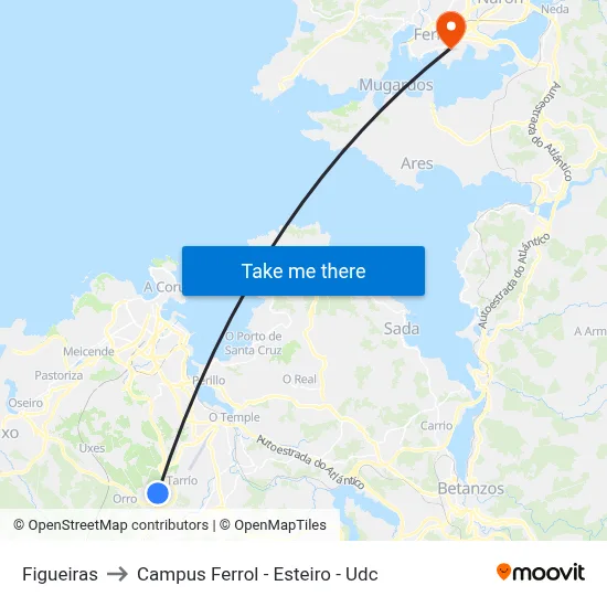 Figueiras to Campus Ferrol - Esteiro - Udc map