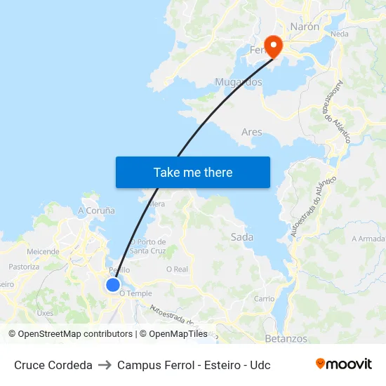 Cruce Cordeda to Campus Ferrol - Esteiro - Udc map