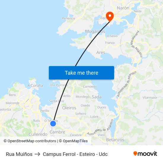 Rua Muiños to Campus Ferrol - Esteiro - Udc map