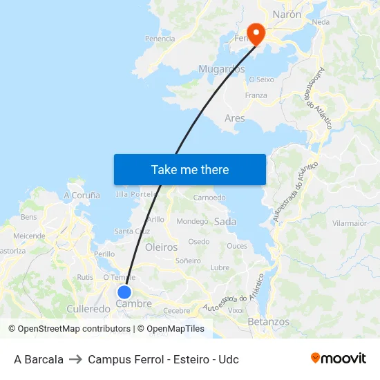 A Barcala to Campus Ferrol - Esteiro - Udc map