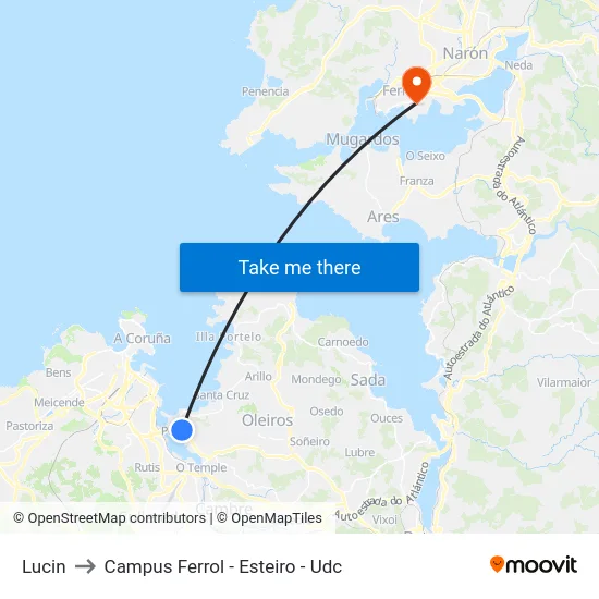 Lucin to Campus Ferrol - Esteiro - Udc map