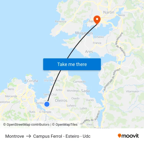 Montrove to Campus Ferrol - Esteiro - Udc map