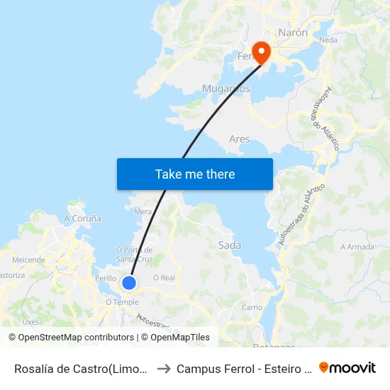Rosalía de Castro(Limoeiros) to Campus Ferrol - Esteiro - Udc map
