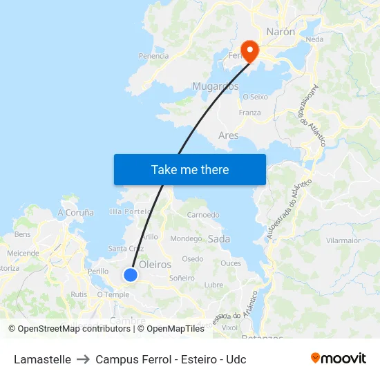 Lamastelle to Campus Ferrol - Esteiro - Udc map