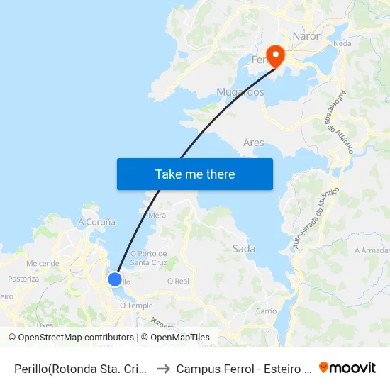 Perillo(Rotonda Sta. Cristina) to Campus Ferrol - Esteiro - Udc map