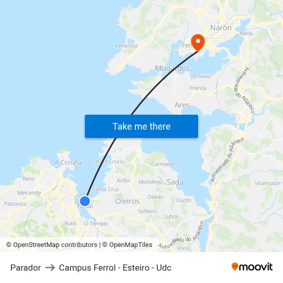 Parador to Campus Ferrol - Esteiro - Udc map