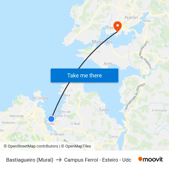 Bastiagueiro (Mural) to Campus Ferrol - Esteiro - Udc map