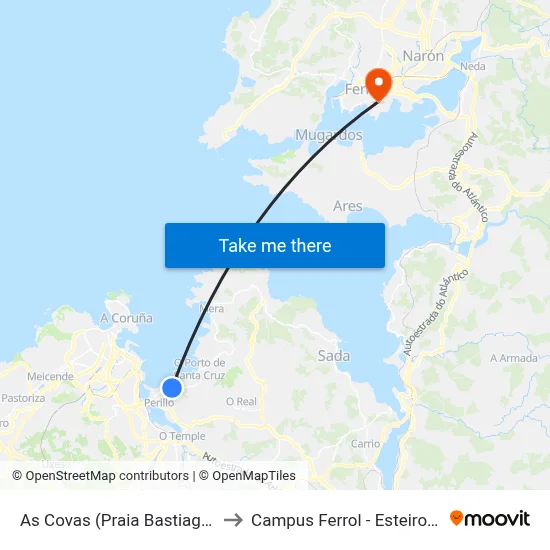As Covas (Praia Bastiagueiro) to Campus Ferrol - Esteiro - Udc map