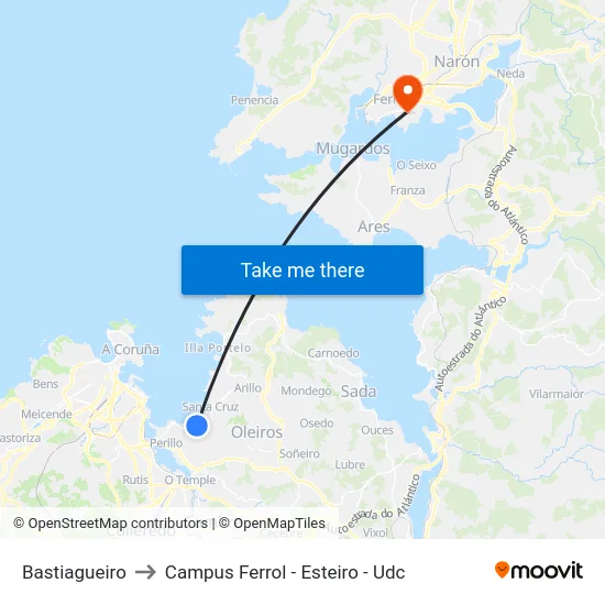 Bastiagueiro to Campus Ferrol - Esteiro - Udc map