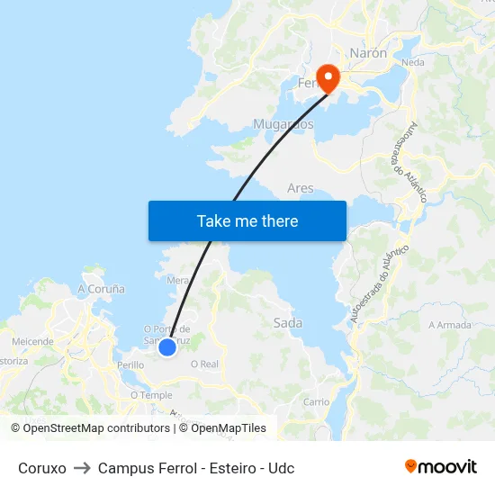 Coruxo to Campus Ferrol - Esteiro - Udc map