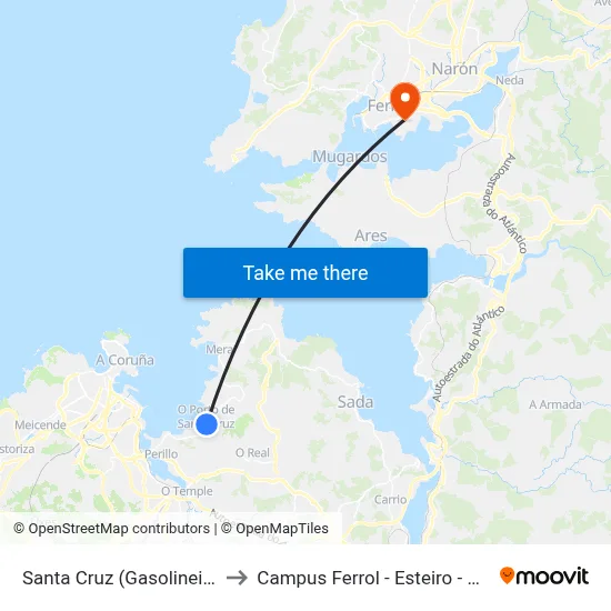 Santa Cruz (Gasolineira) to Campus Ferrol - Esteiro - Udc map