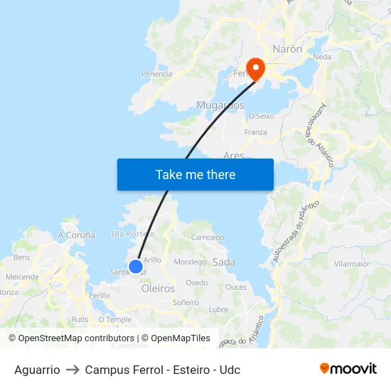 Aguarrio to Campus Ferrol - Esteiro - Udc map
