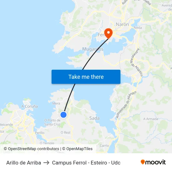 Arillo de Arriba to Campus Ferrol - Esteiro - Udc map