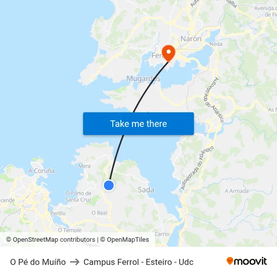 O Pé do Muíño to Campus Ferrol - Esteiro - Udc map