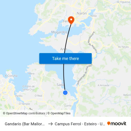 Gandarío (Bar Mallorca) to Campus Ferrol - Esteiro - Udc map