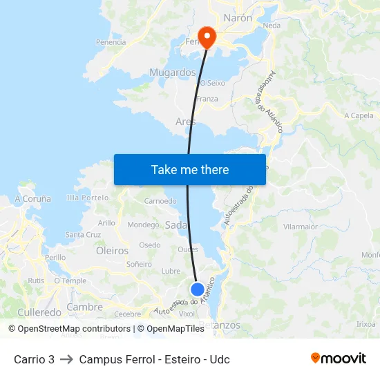 Carrio 3 to Campus Ferrol - Esteiro - Udc map