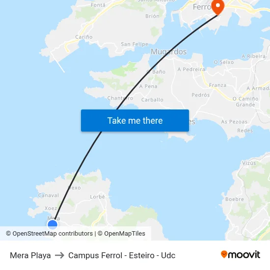 Mera Playa to Campus Ferrol - Esteiro - Udc map