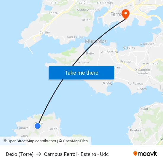 Dexo (Torre) to Campus Ferrol - Esteiro - Udc map