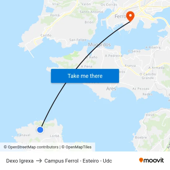 Dexo Igrexa to Campus Ferrol - Esteiro - Udc map
