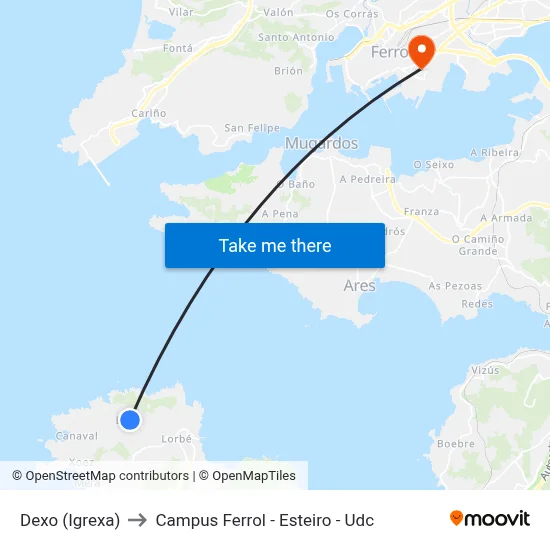 Dexo (Igrexa) to Campus Ferrol - Esteiro - Udc map