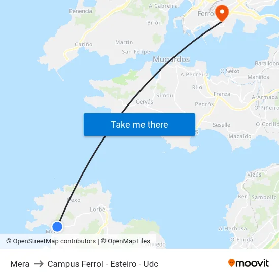 Mera to Campus Ferrol - Esteiro - Udc map