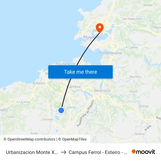 Urbanizacion Monte Xalo to Campus Ferrol - Esteiro - Udc map