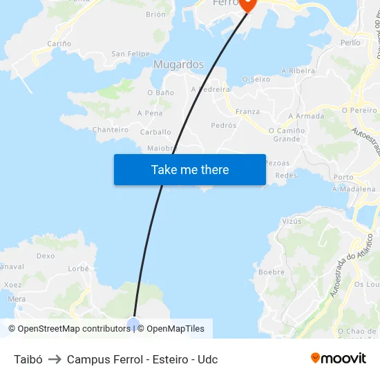 Taibó to Campus Ferrol - Esteiro - Udc map