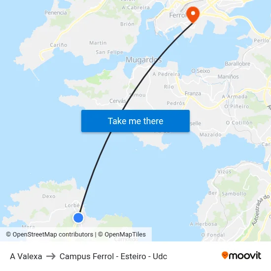 A Valexa to Campus Ferrol - Esteiro - Udc map