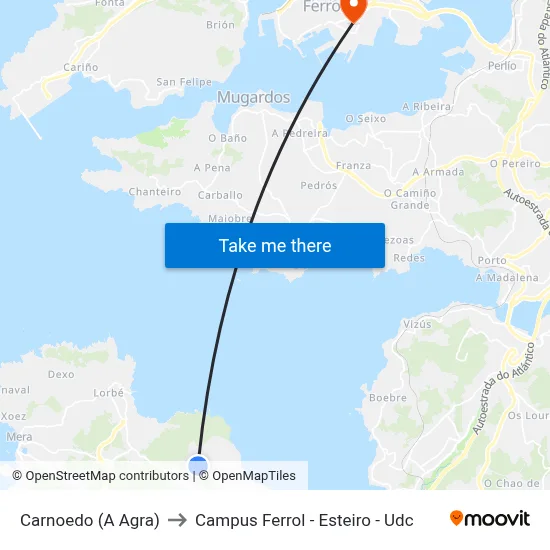 Carnoedo (A Agra) to Campus Ferrol - Esteiro - Udc map