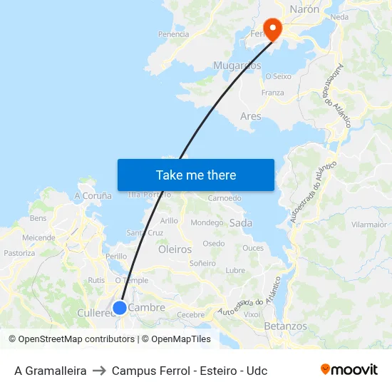 A Gramalleira to Campus Ferrol - Esteiro - Udc map