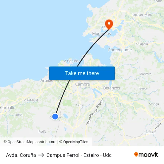 Avda. Coruña to Campus Ferrol - Esteiro - Udc map