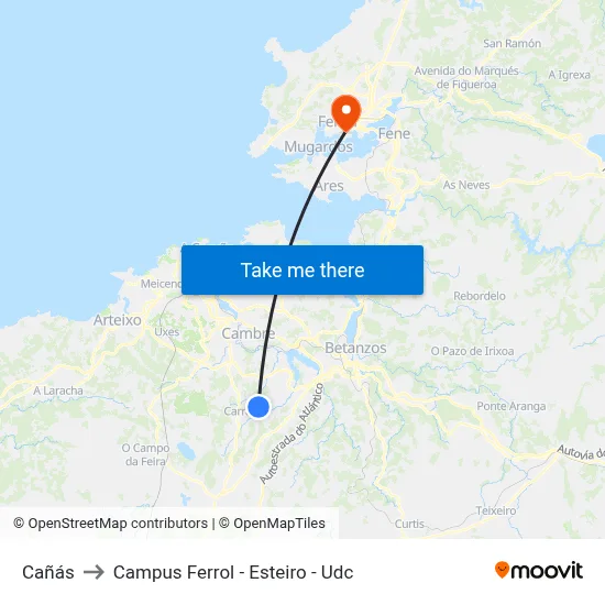 Cañás to Campus Ferrol - Esteiro - Udc map