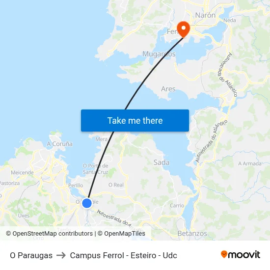 O Paraugas to Campus Ferrol - Esteiro - Udc map