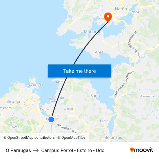 O Paraugas to Campus Ferrol - Esteiro - Udc map