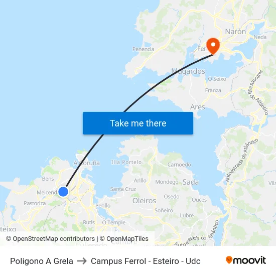 Poligono A Grela to Campus Ferrol - Esteiro - Udc map