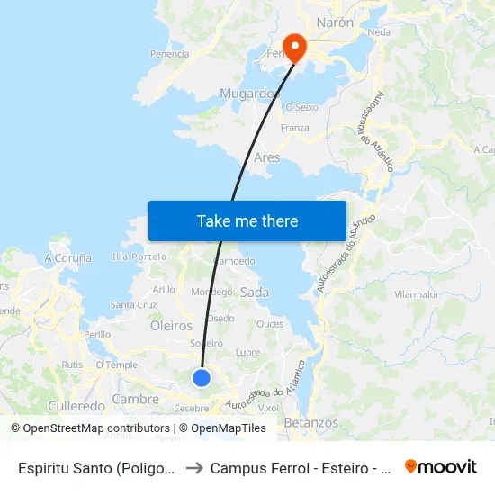 Espiritu Santo (Poligono) to Campus Ferrol - Esteiro - Udc map