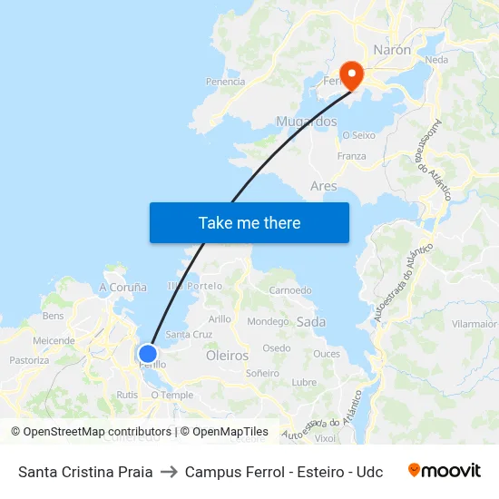 Santa Cristina Praia to Campus Ferrol - Esteiro - Udc map