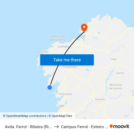 Avda. Ferrol - Ribeira (Ribeira) to Campus Ferrol - Esteiro - Udc map