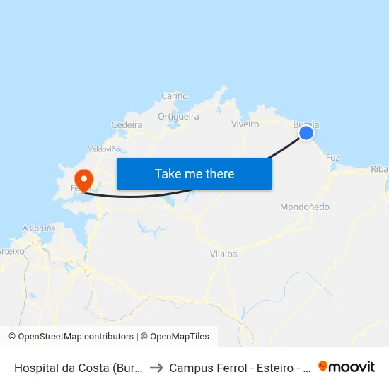 Hospital da Costa (Burela) to Campus Ferrol - Esteiro - Udc map